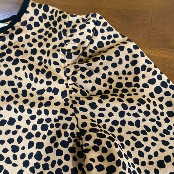 Leopard Print Short Sleeve Silk Top - Picture 3 of 5